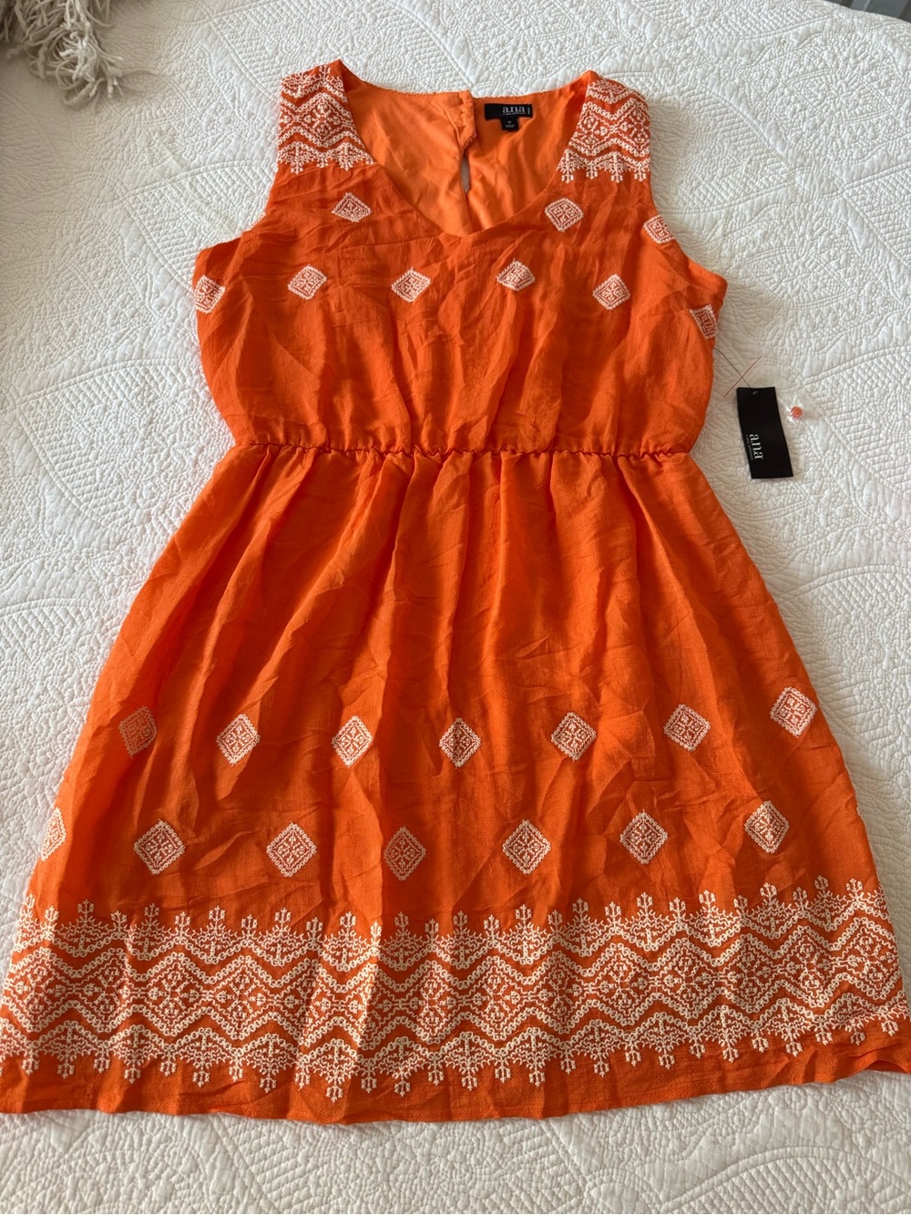 a.n.a Orange Embroidered Sleeveless Mini Dress